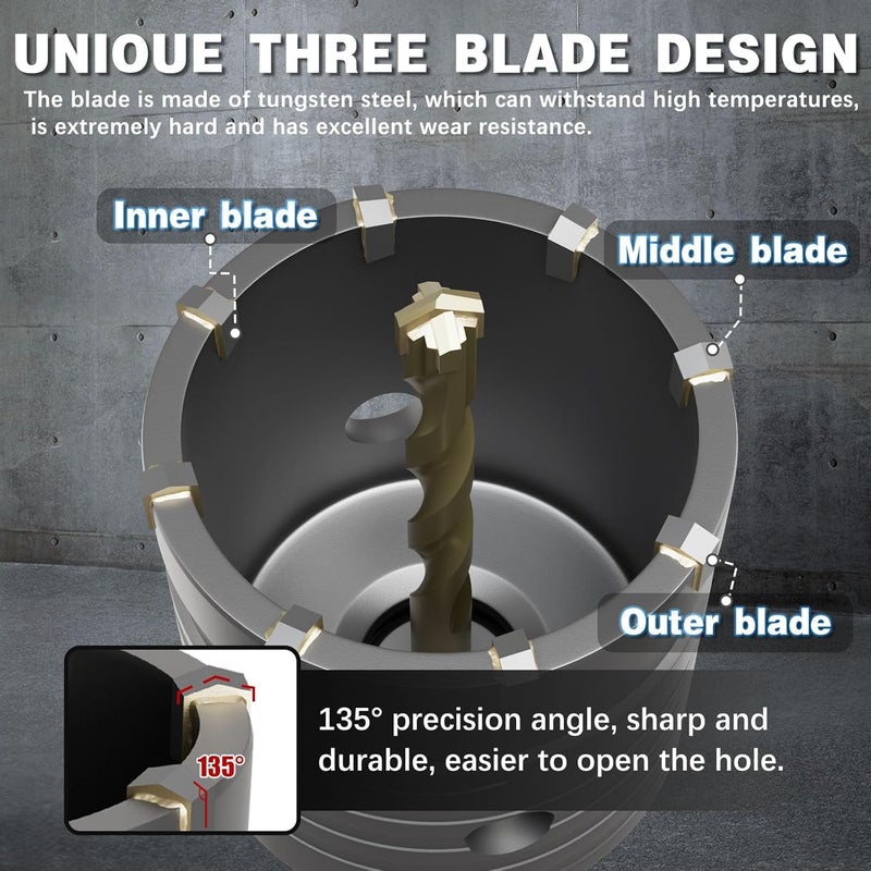 METOTO 4" Concrete Hole Saw,100mm Masonry Hole Saw, with 220mm SDS Plus Shank Connecting Rod for Concrete Brick Cement Stone Wall Drilling Home Improvement - Image 4